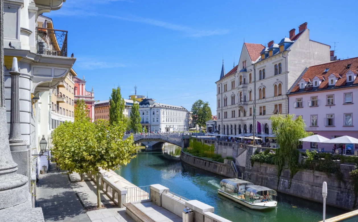 City center of Ljubljana along the river